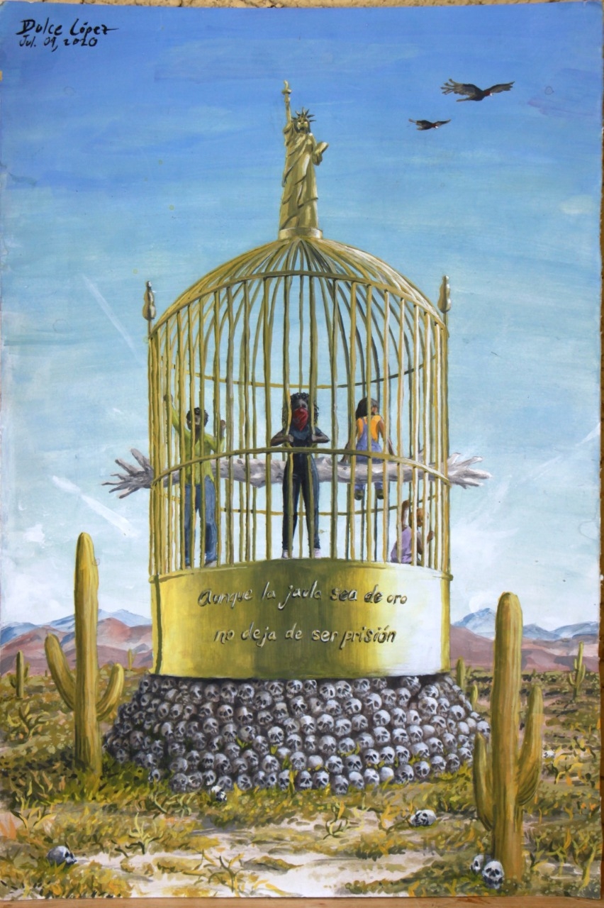 La migración es uno de los temas recurrentes de la artista Dulce López