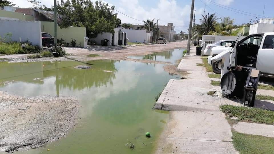 Aguas pestilentes 'bañan' calles de un fraccionamiento en Mahahual