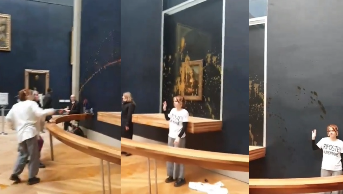 Ataque a la Mona Lisa: Activistas tiran sopa a la obra de Leonardo Da Vinci, en el Museo de Louvre