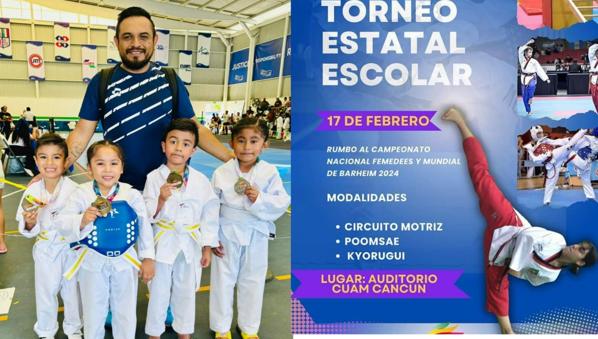 Taekwondoínes de Carrillo Puerto se coronan en el estatal escolar celebrado en Cancún