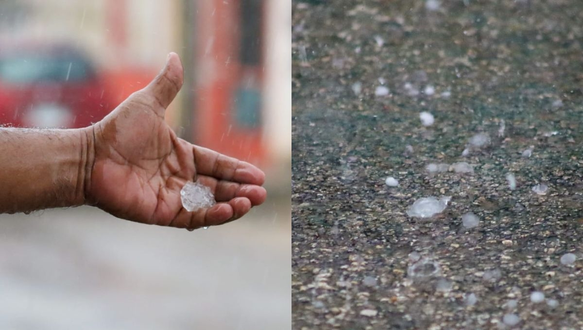 Acompañado de lluvia, granizo cae en el municipio de Peto