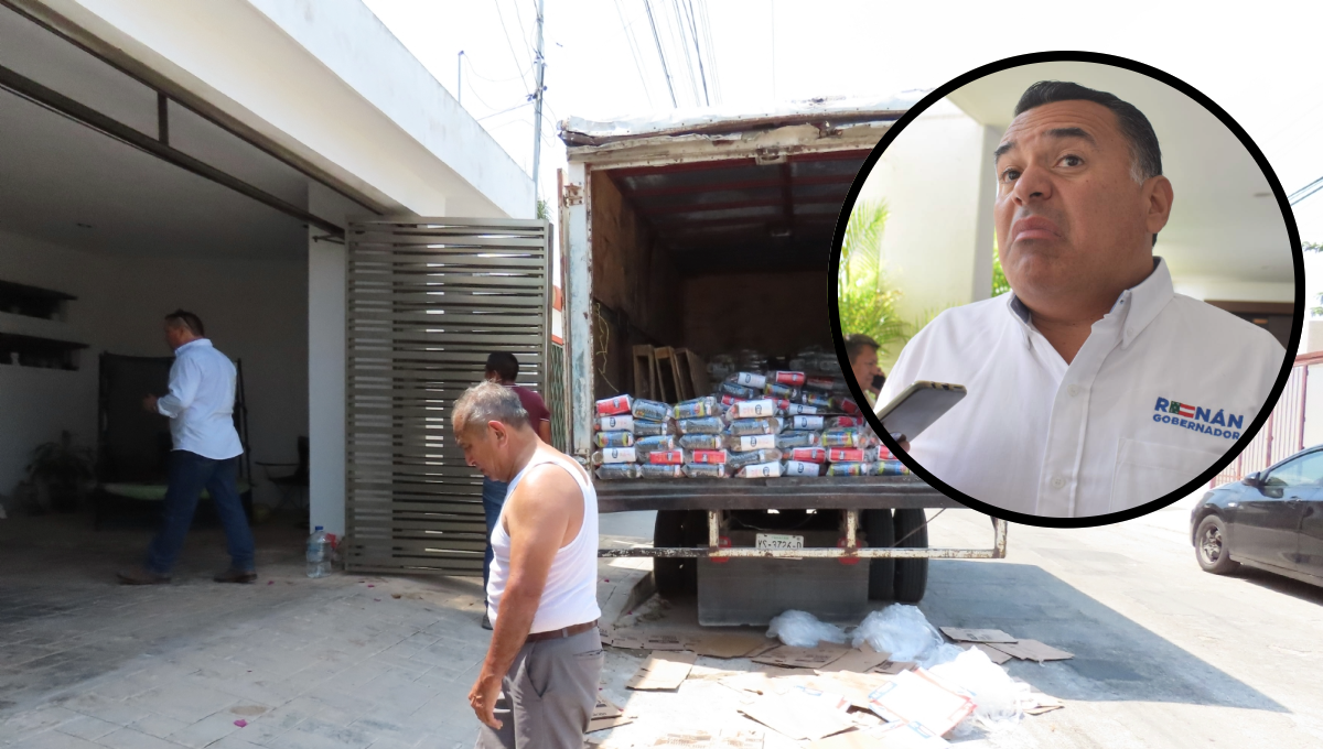 Renán Barrera se deslinda de una bodega llena de despensas en Mérida; "es guerra sucia", dice