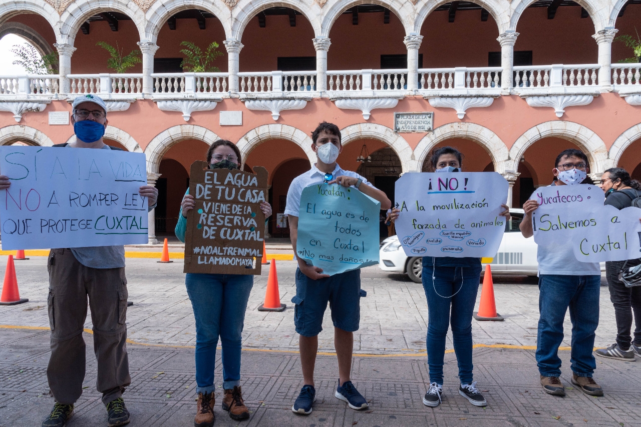 Activistas del medio ambiente se manifiestan en contra del Tren Maya en Mérida