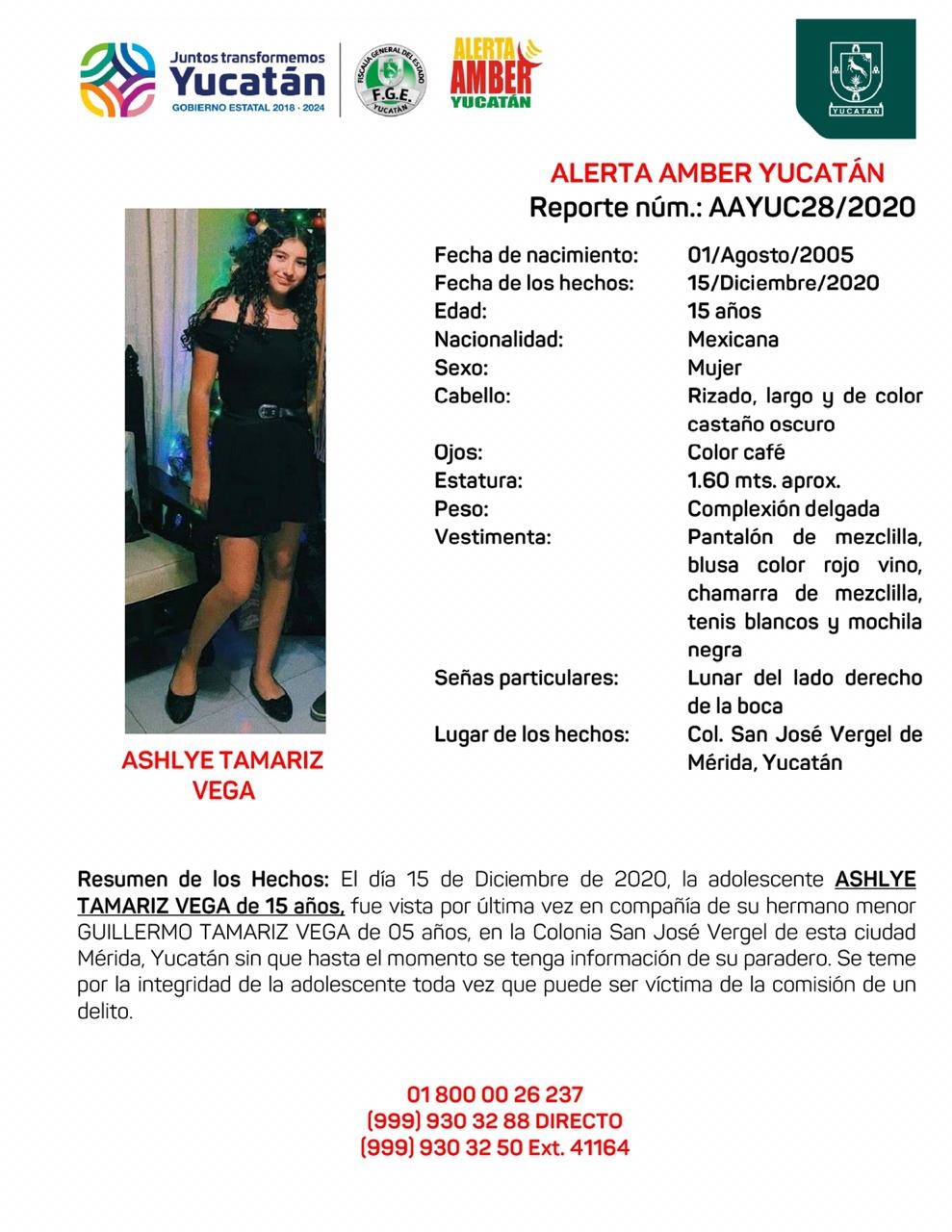 Activan Alerta Amber por adolescente de 15 años desaparecida con su hermanito en Mérida