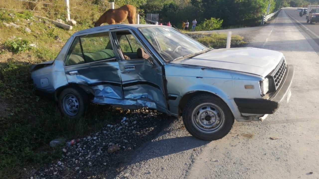 Accidente deja un caballo muerto y dos personas lesionadas en la carretera Campeche-Mérida