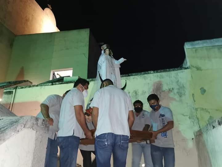 Realizan tradicional bajada de la Virgen de la Expectación en Dzemul