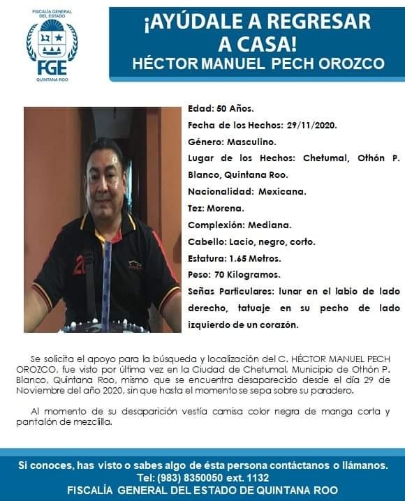 Fiscalía de Quintana Roo inicia investigación por un hombre desaparecido en Chetumal