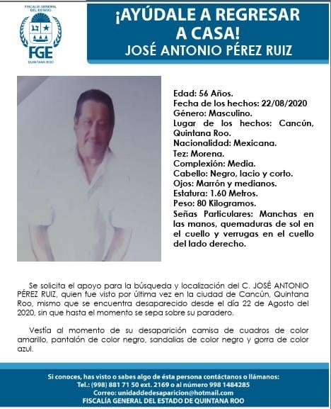 Buscan a hombre de 56 años perdido en Cancún