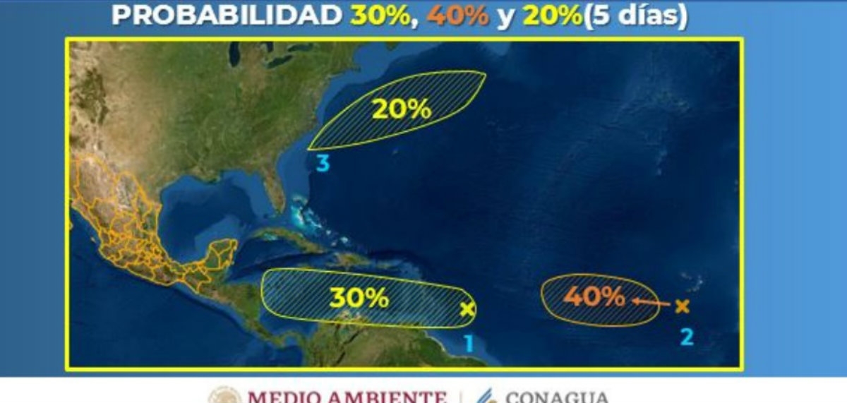 El Centro Nacional de Huracanes elevó esta tarde a un 80% las probabilidades de ciclón (Conagua)