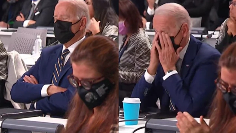 El mandatario de 78 años no pudo evitar cerrar los ojos durante los discursos iniciales de la COP26. 
