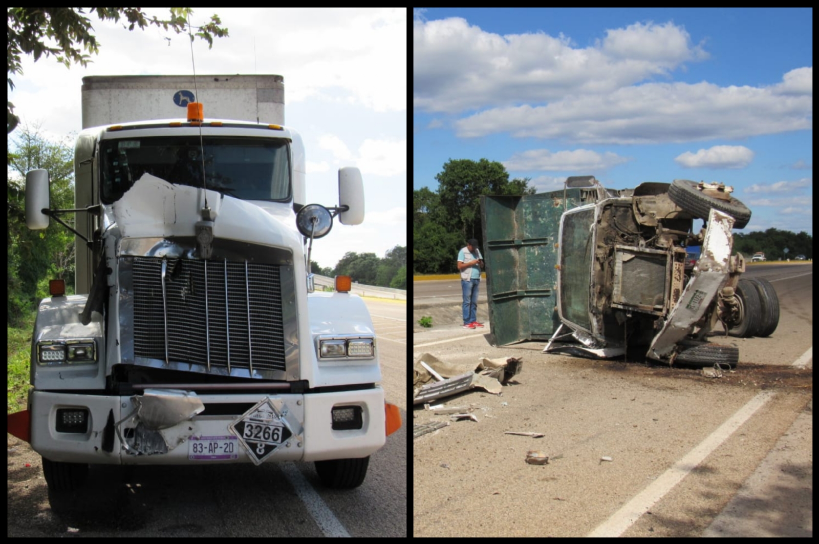 Choque en la carretera Mérida-Campeche deja un camión de carga volcado