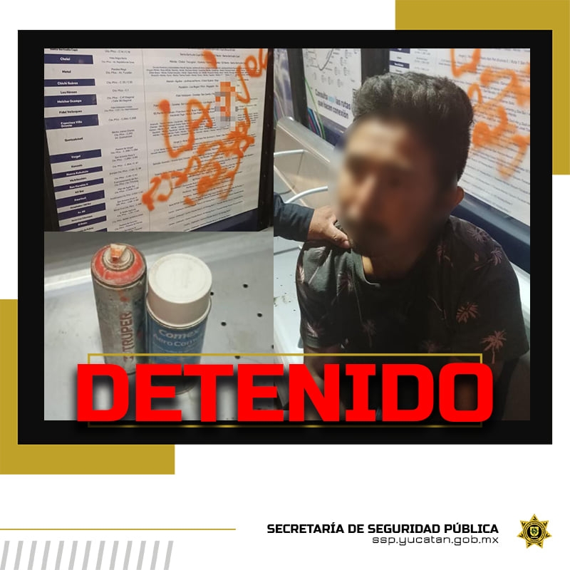 SSP detiene a campechano por grafitear paraderos de la Ruta 'Va y Ven' en Mérida
