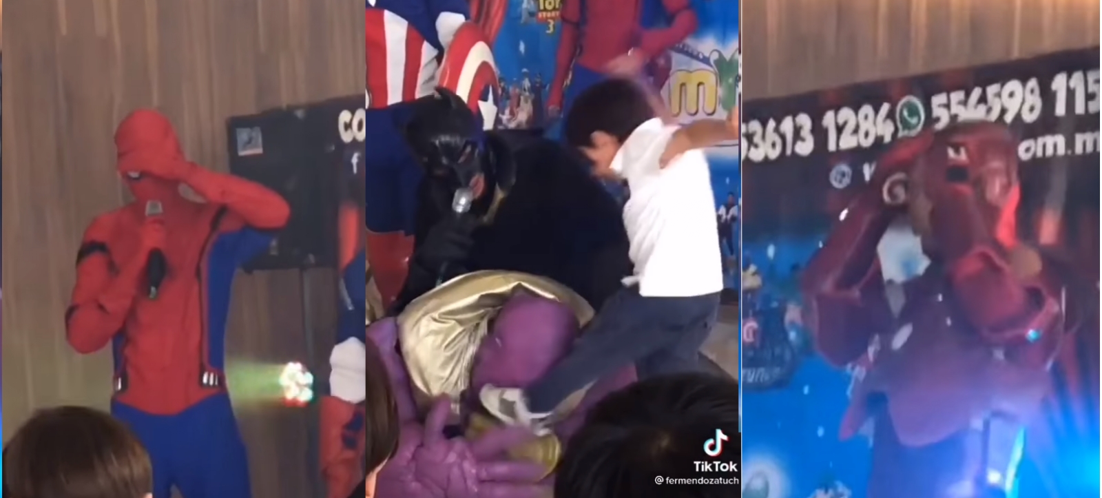 ¡Nuevos Avengers! Niños golpean a Thanos en fiesta infantil: VIDEO