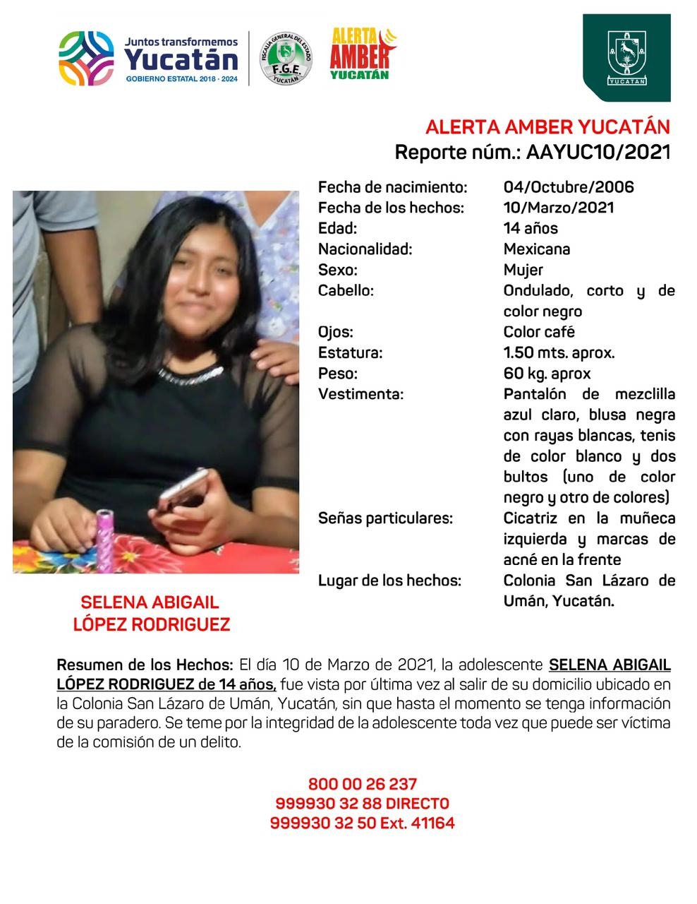 Activan Alerta Amber por adolescente de 14 años desaparecida en Umán, Yucatán