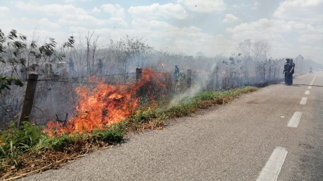 Se registra incendio en la carretera Mérida-Motul