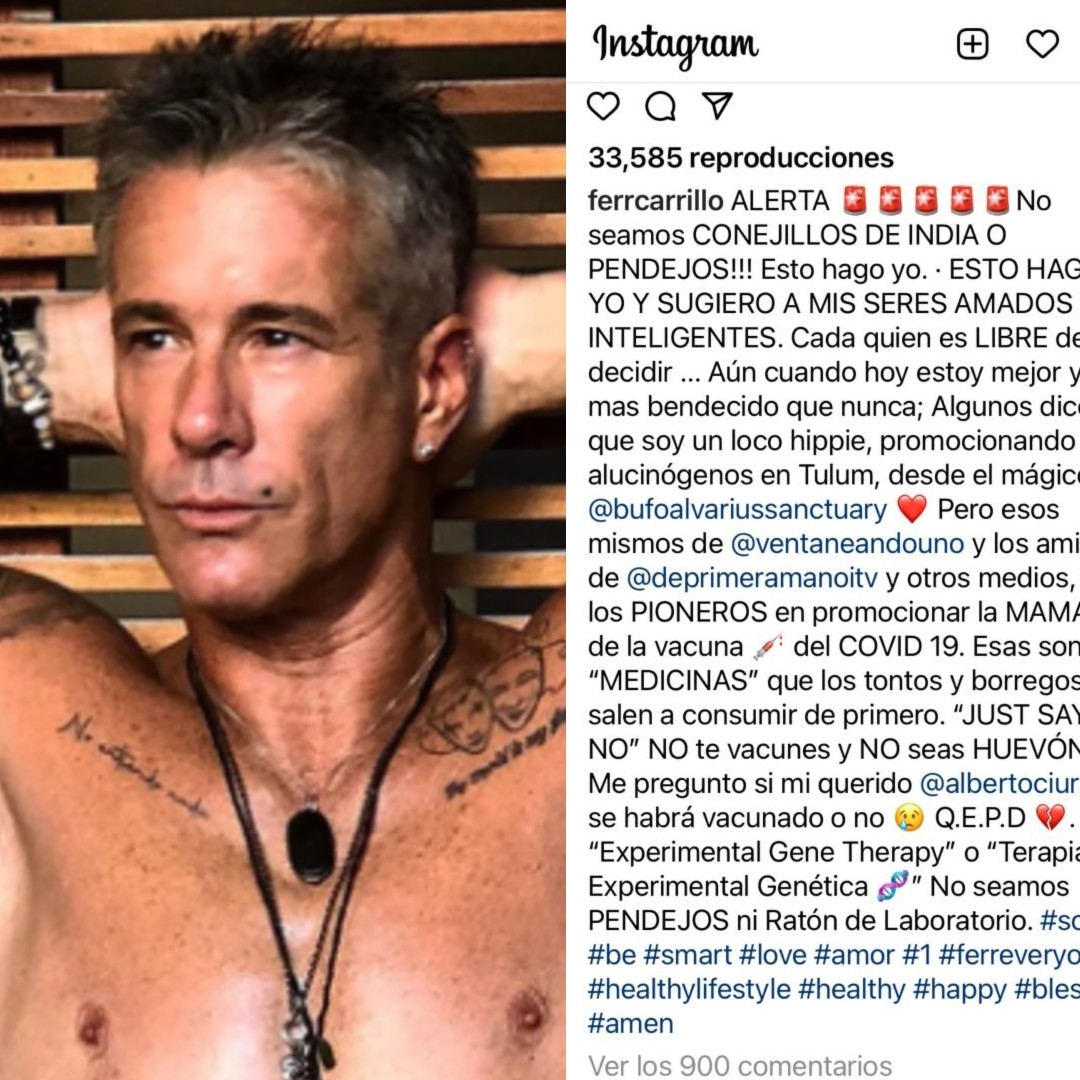 Instagram censura a Fernando Carrillo, desde Tulum despotrica contra vacunas