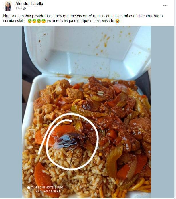 Joven encuentra una cucaracha dentro de su comida china en Campeche