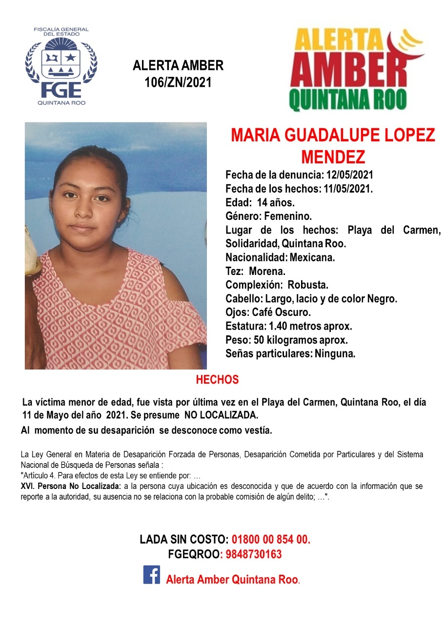Activan Alerta Amber por desaparición de menor de edad en Playa del Carmen