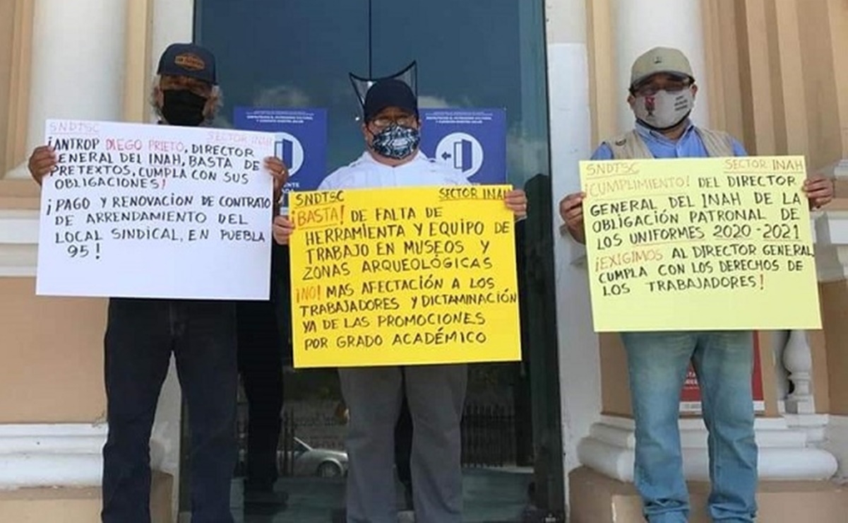 Trabajadores del INAH exigen herramientas y uniformes; van contra el director