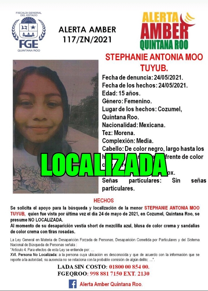 Localizan a menor de 15 años desaparecida en Cozumel, Quintana Roo
