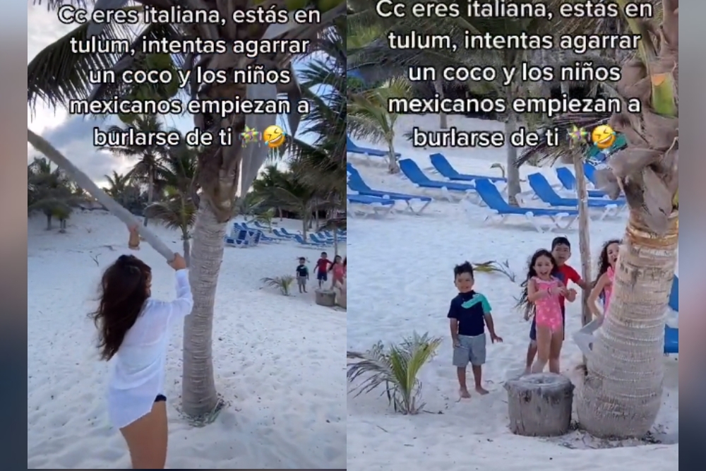 Niños se burlan de turista por tratar de bajar cocos en Tulum: VIDEO