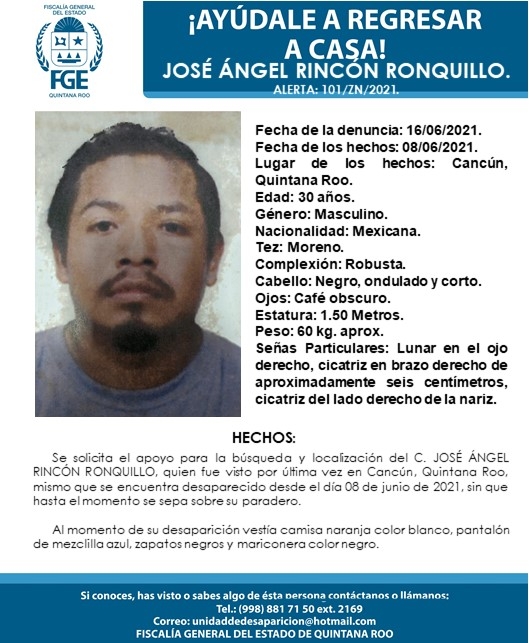 Reportan desaparición de José Ángel Rincón Ronquillo en Cancún, Quintana Roo