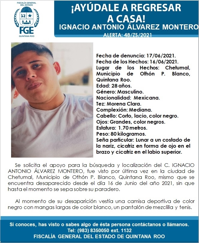 Reportan desaparición de Antonio Álvarez Montero en Chetumal, Quintana Roo