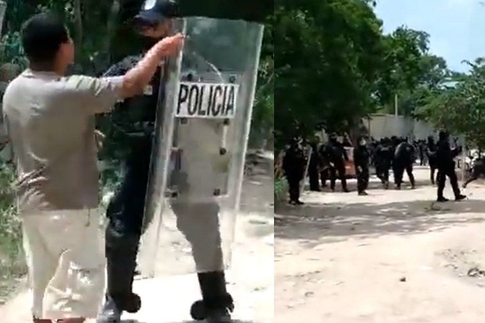 Policías y pobladores se enfrentan a pedradas durante desalojo en Tulum: VIDEO