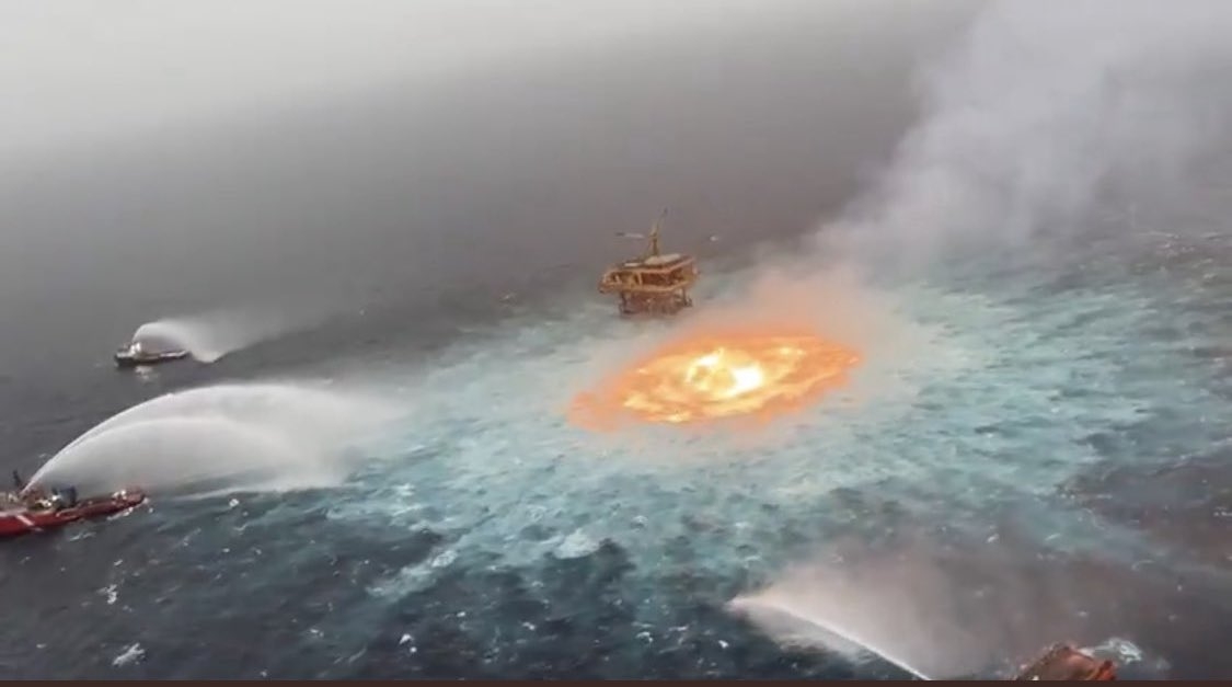 Tormentas eléctricas y fuga de gas ocasionaron incendio en mar de Campeche: Pemex