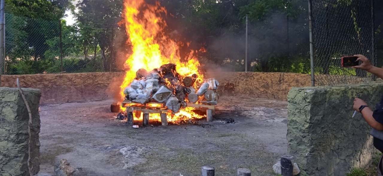 Fueron más de 200 kilogramos de cocaína incinerados por la Sedena y la FGR en Cancún