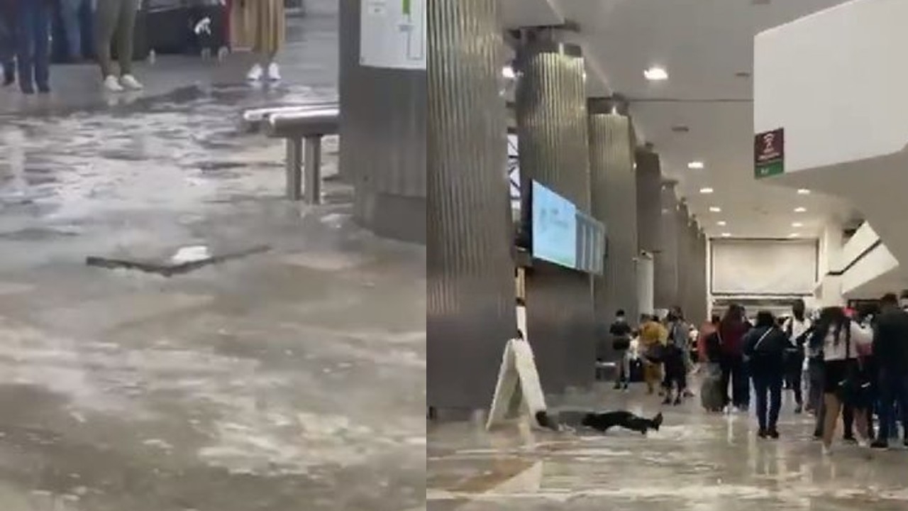 Aeropuerto de la CDMX se inunda tras fuertes lluvias; agua brota de las coladeras: VIDEOS