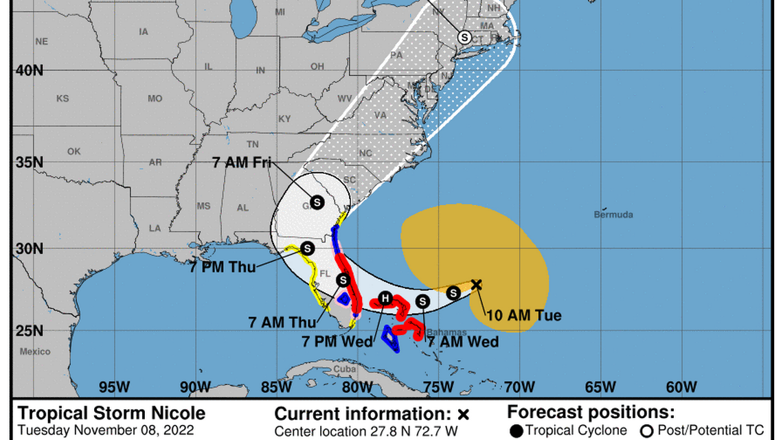 Florida se prepara para la llegada de la Tormenta Tropical Nicole el miércoles