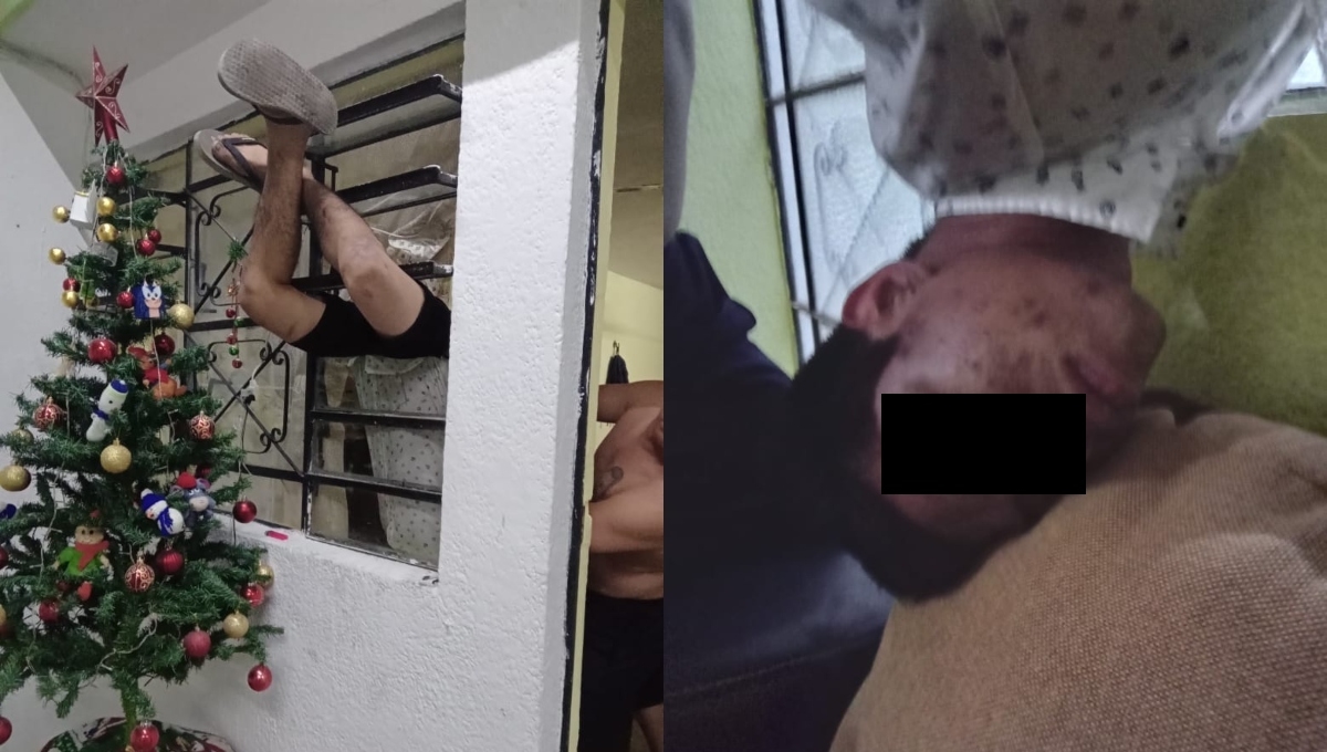 Detienen a ladrón tras quedarse atorado en la ventana de una casa en Mérida