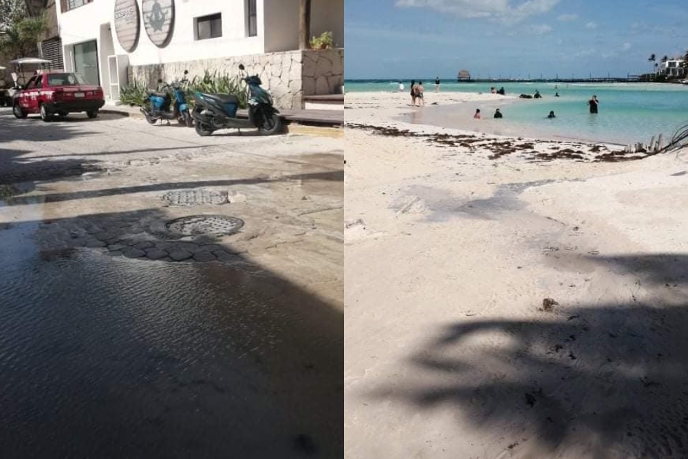 Aguas negras brotan y terminan en Playa Norte de Isla Mujeres