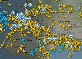 El espacio aéreo en Ucrania está deshabilitado. Foto: Flightradar 24