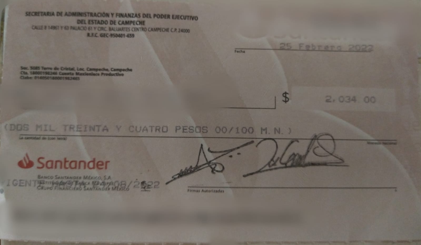 En un documento hecho llegar en exclusiva a esta casa editorial, se muestra la fotografía del cheque que les están entregando a los elementos ministeriales como parte del “incremento salarial”