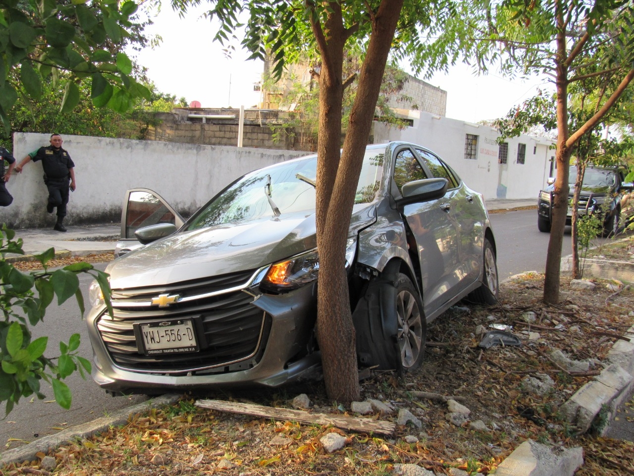 Automóvil se estrella contra un árbol al interior de Mérida