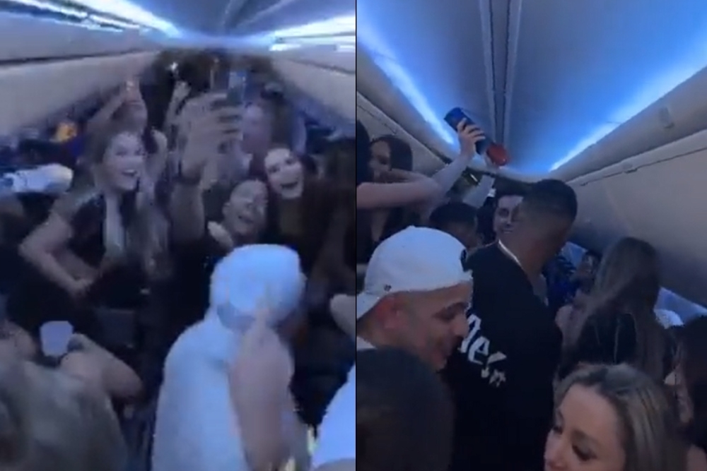 En uno de los videos subidos a redes sociales, se observa a los influencers canadienses bailando y bebiendo alcohol durante su vuelo a Cancún