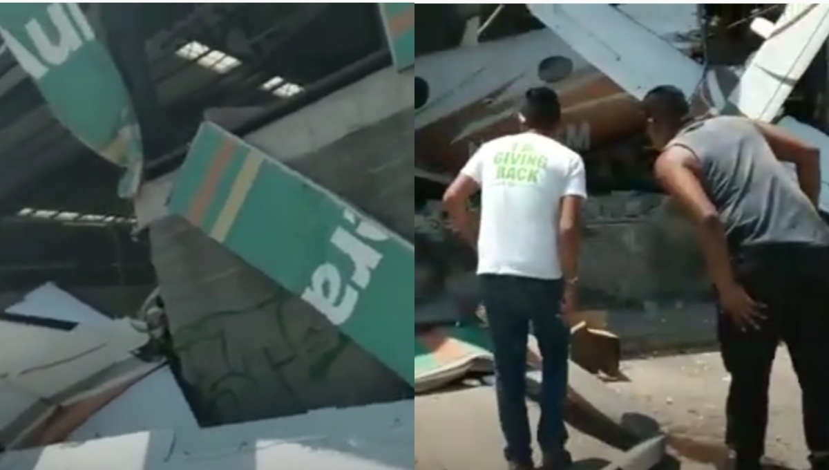 Filtran primeras imágenes de la caída de una avioneta sobre una Bodega Aurrerá en Morelos