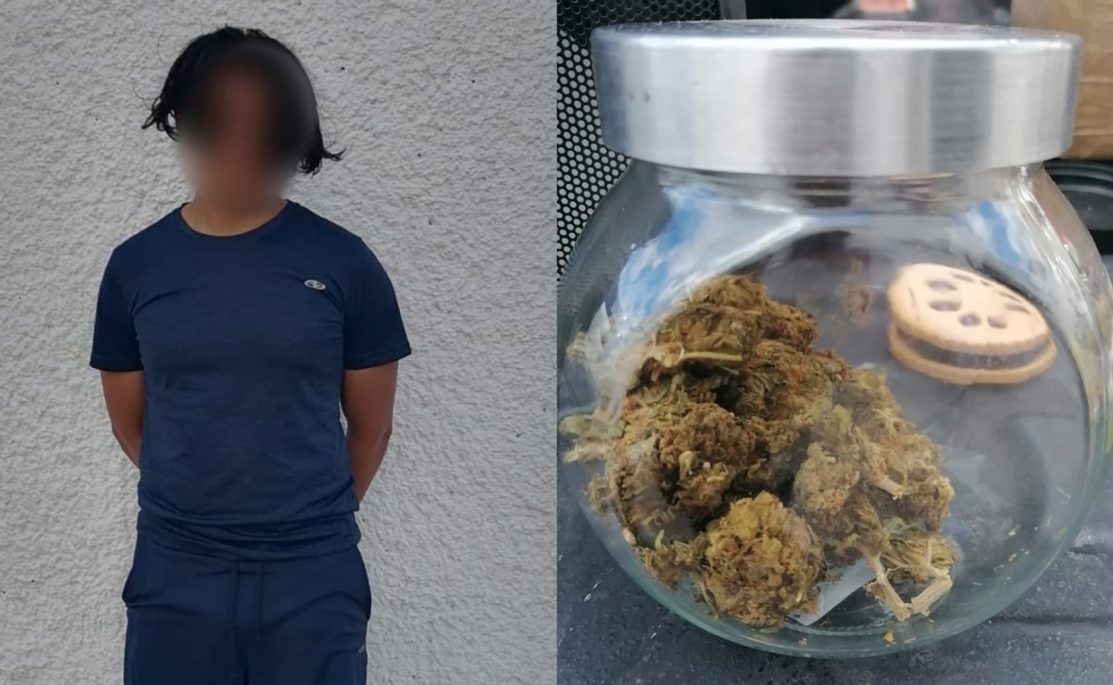 Detienen a hombre con un frasco con marihuana en Campeche