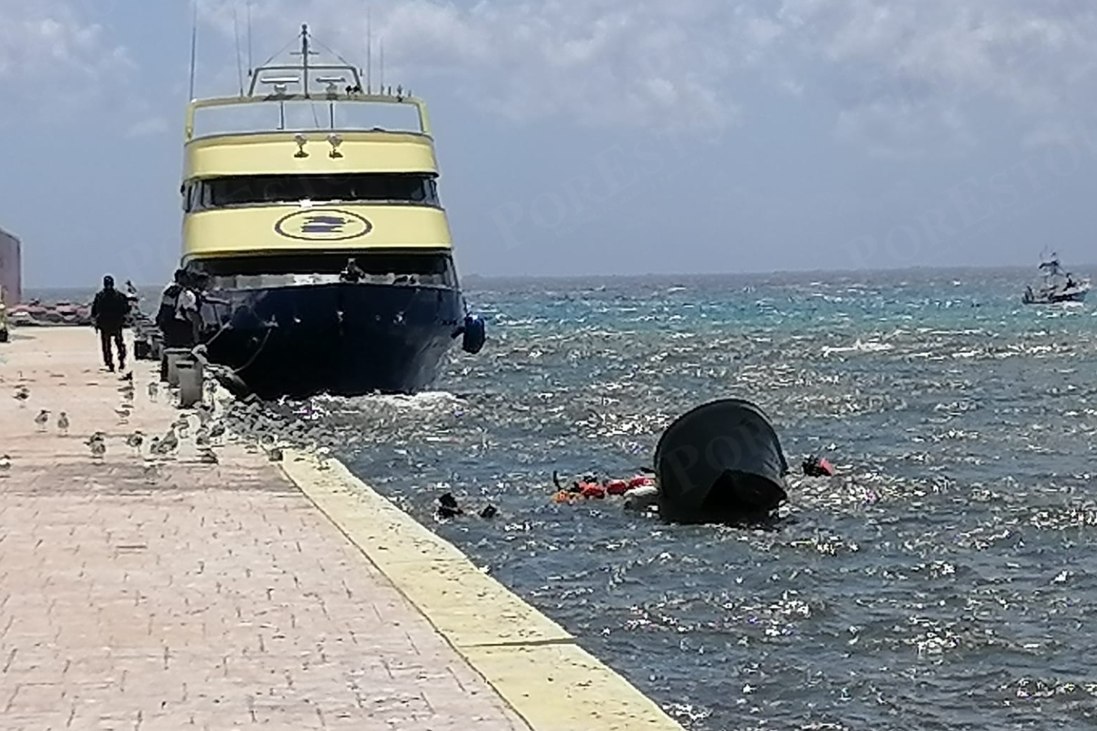 Elementos de la Semar y personal de Ultramar colaboraron en el rescate de los tripulantes de la embarcación hundida en Playa del Carmen