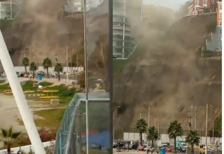 Un monticulo de tierra de la Costa Verde se cayó tras el temblor pero no pasó a mayores. Foto: Captura de pantalla