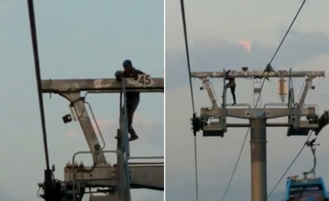 Difunden video de un hombre caminando sobre torre del Cablebús en Iztapalapa