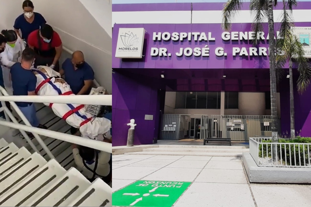 Médicos bajan a paciente intubando por las escaleras en el Hospital de Cuernavaca: VIDEO
