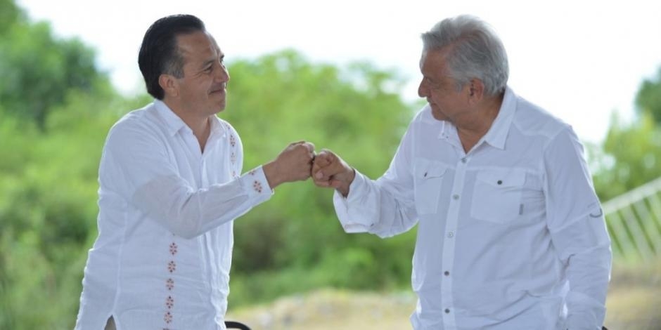 Cuitlahuac García Jiménez, gobernador de Veracruz, se reúne con AMLO en Palacio Nacional