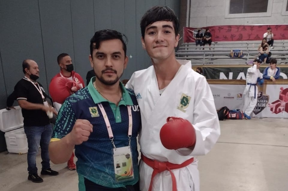 Yahir Espinoza logró llegar a la final de combate de karate en los Juegos Conade 2022. Foto: Marco Sánchez
