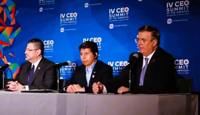 Marcelo Ebrard participó en la mesa por la sustentabilidad oceánica convocada por el presidente de Chile, Gabriel Boric. Foto: Captura de pantalla