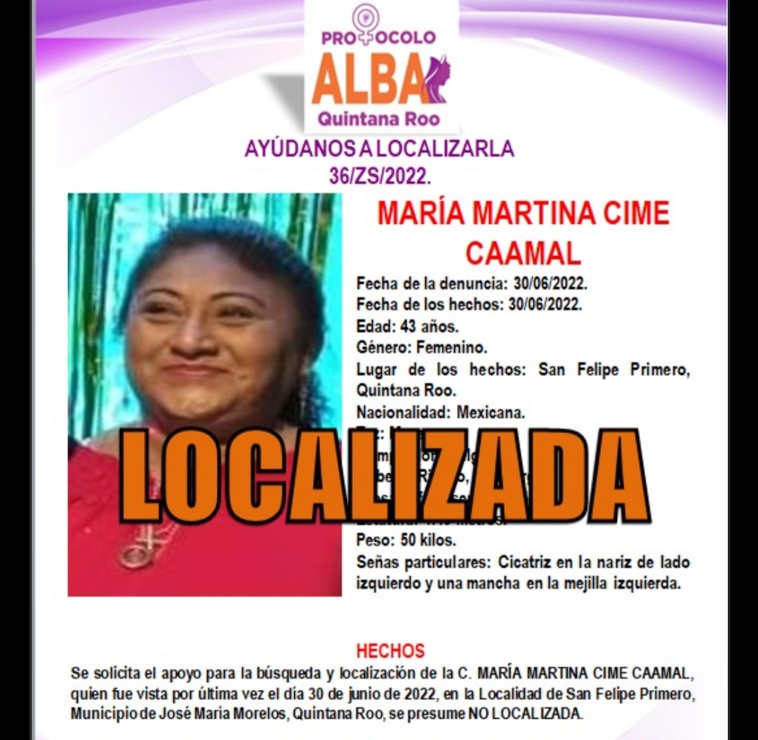 Fiscalía de Quintana Roo reporta la localización de mujer desaparecida