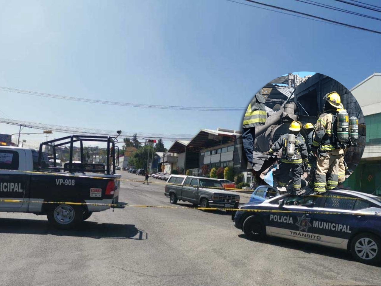 La zona de la explosión fue acordonada y evacuada para evitar más lesionados y permitir los trabajos de los bomberos en el área de la fábrica de Quratex en Puebla