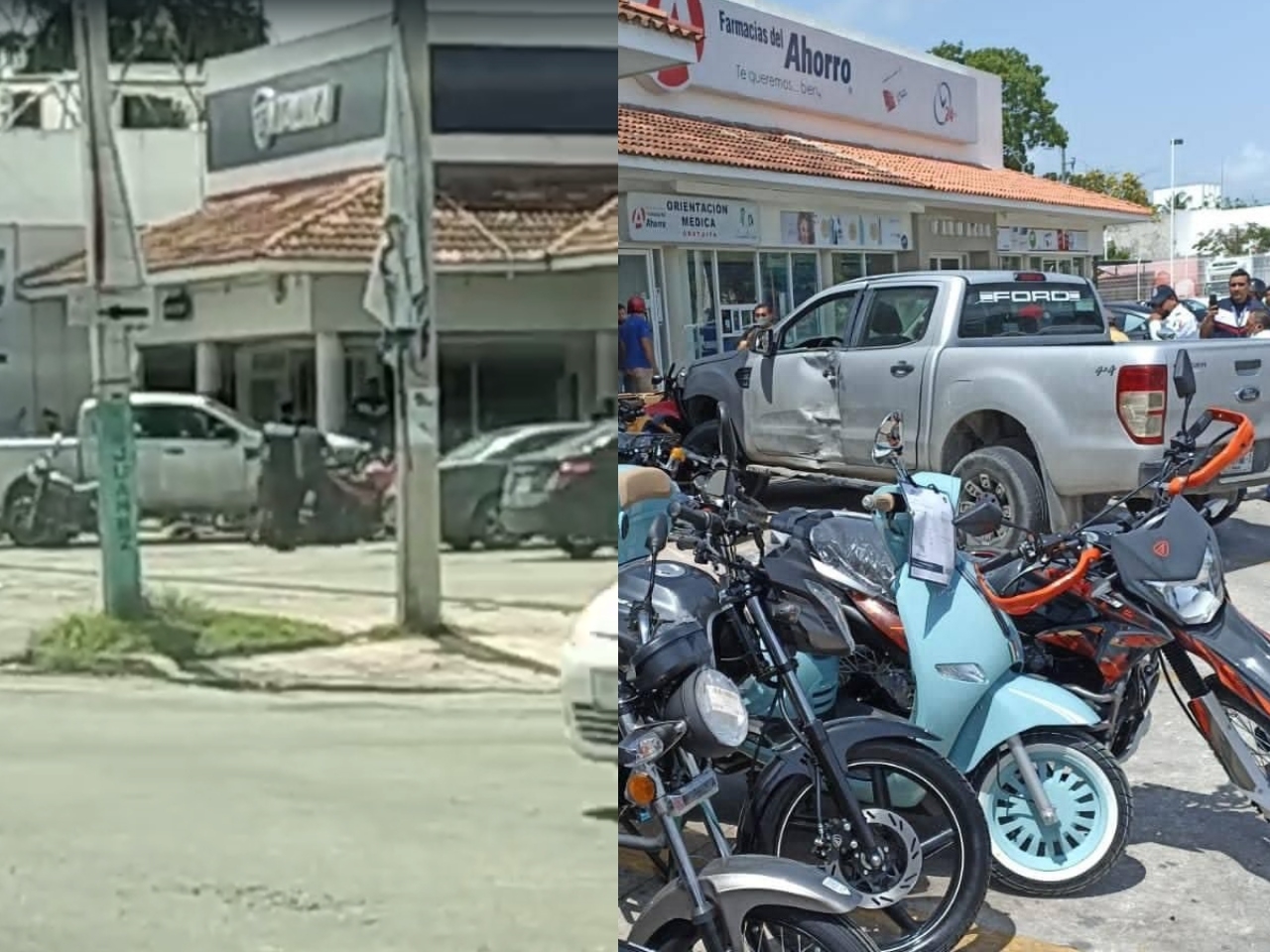 Automovilista yucateco derriba motos de Italika y daña camioneta en Chetumal: VIDEO